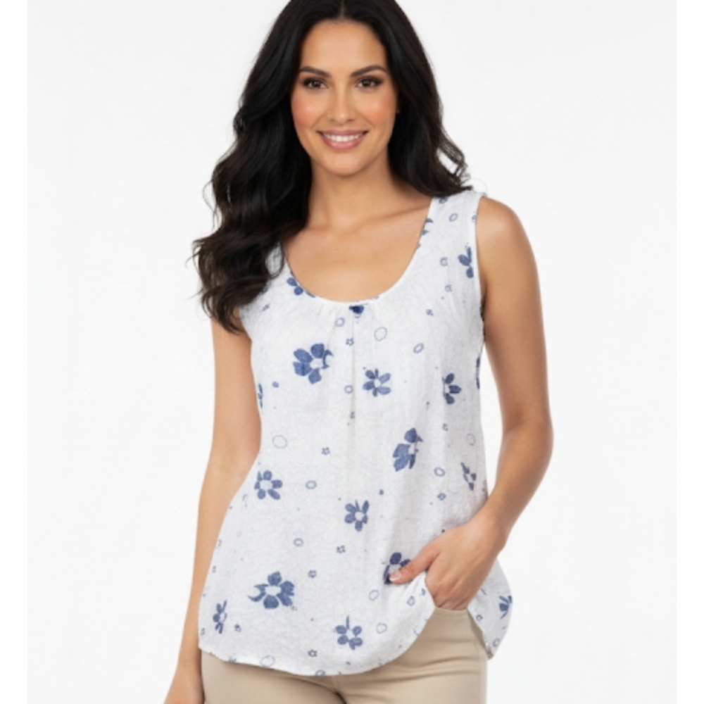 Marina Gigli Silk Sleeveless Top Blue & White Floral Size Medium
